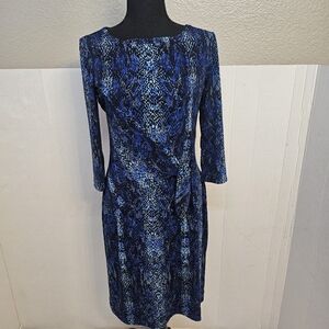 CALVIN KLEIN BLUE AND BLACK SNAKE PRINT BODYCON DRESS SIZE 10